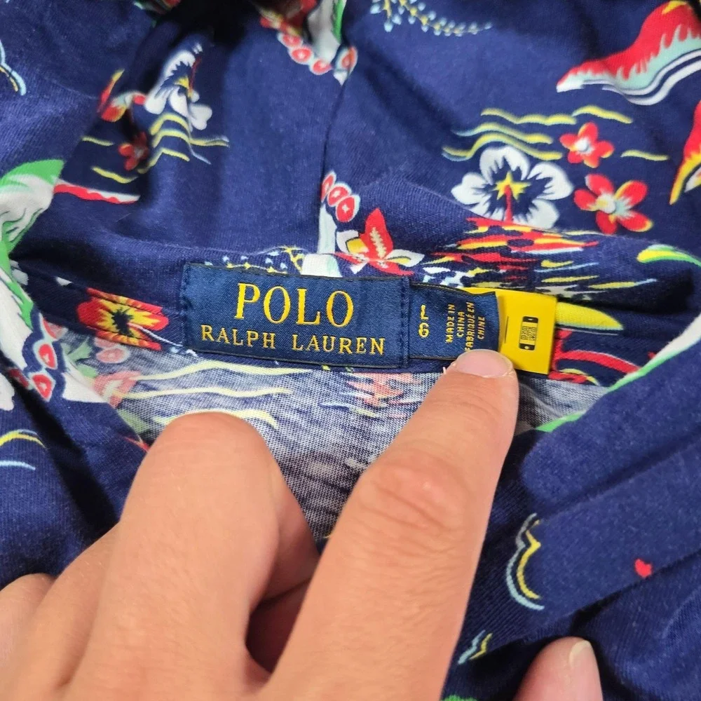 Polo Ralph Lauren Hoodie Mens Large Blue Hawaiian Lightweight Jersey Pullover